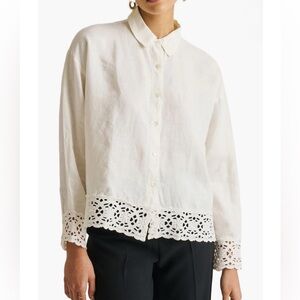 Reistor Women's Off-White Button-Down 100% Hemp Blouse with Eyelet Hem